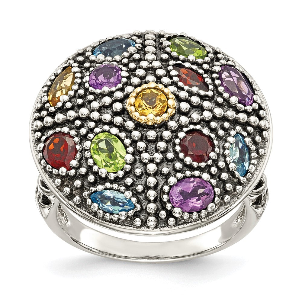 14K/silver Bicolor Shey Couture Sterlingsilber mit 14K Akzente Antikisiert.43amethyst/.19citrine/.32 Blautopas /.32peridot/.35garnet Ring