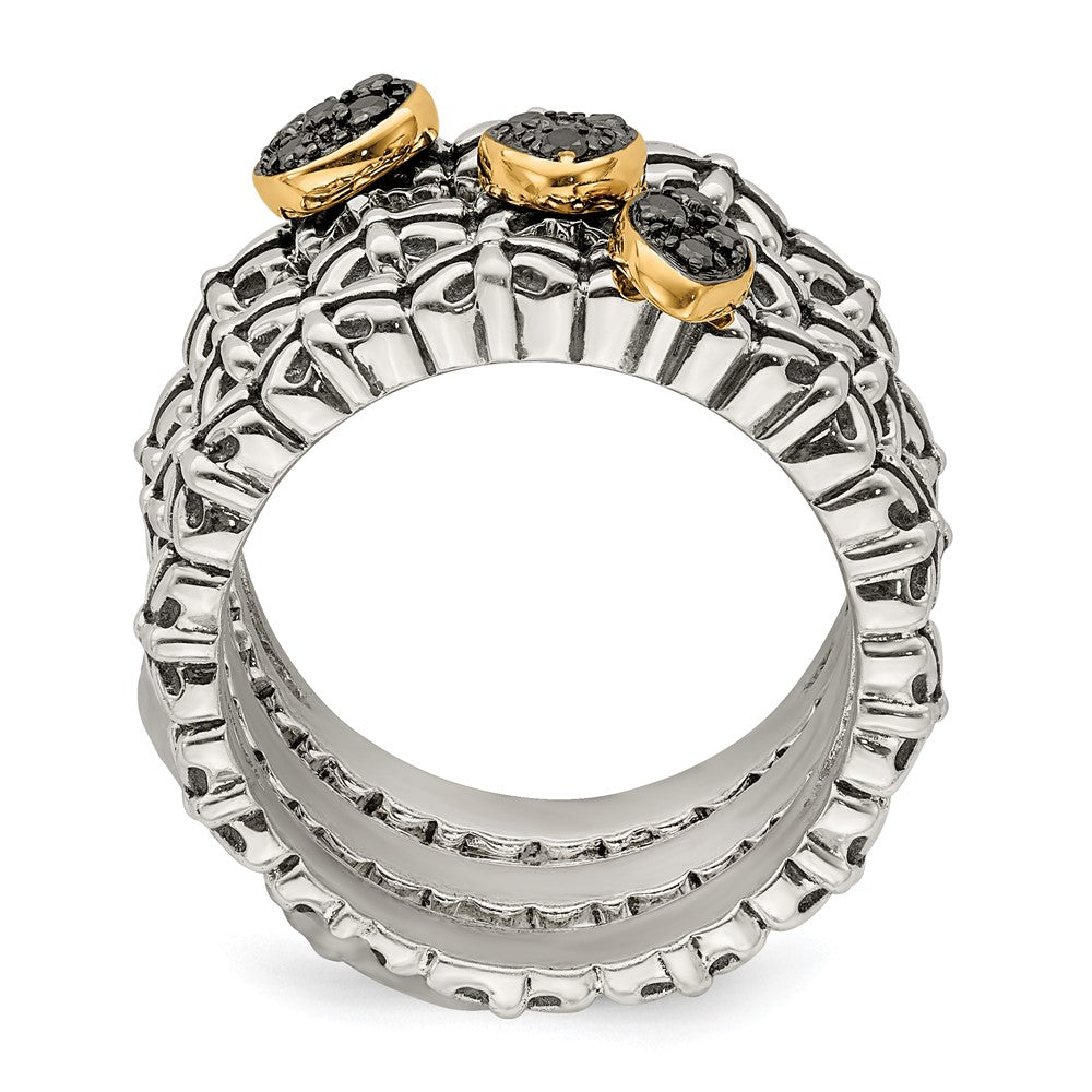 14K/silver Bicolor Sterlingsilber 14K Schwarz Diamant 3 Stapelbar Rings