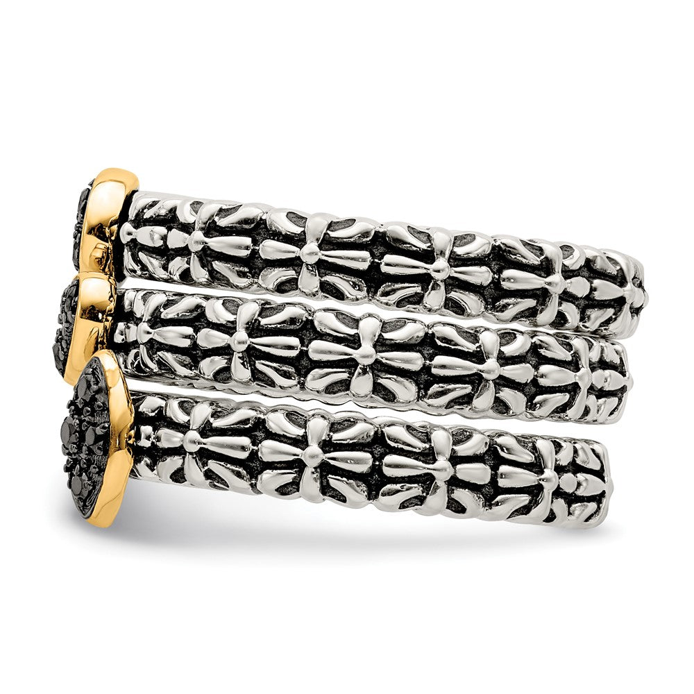 14K/silver Bicolor Sterlingsilber 14K Schwarz Diamant 3 Stapelbar Rings