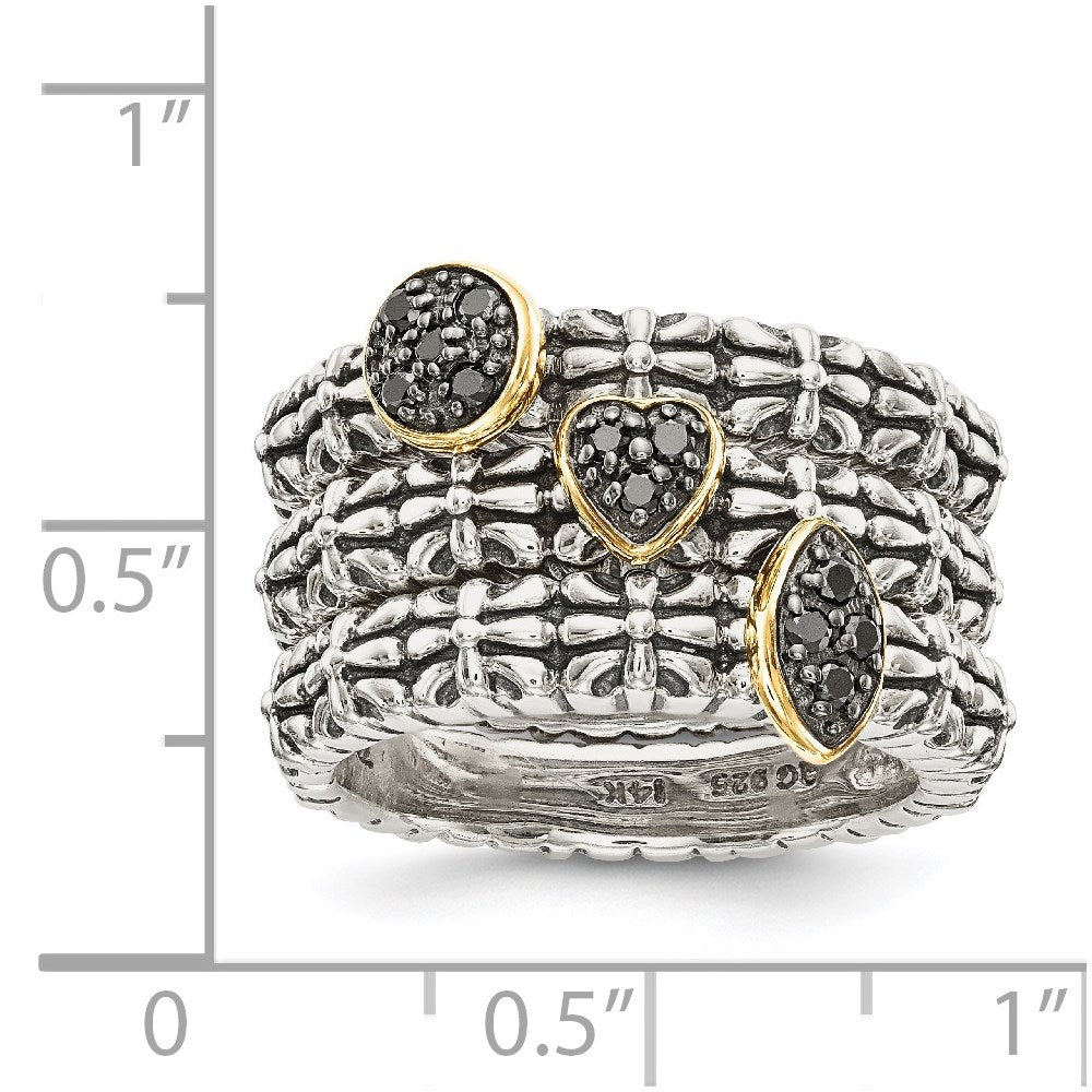 14K/silver Bicolor Sterlingsilber 14K Schwarz Diamant 3 Stapelbar Rings