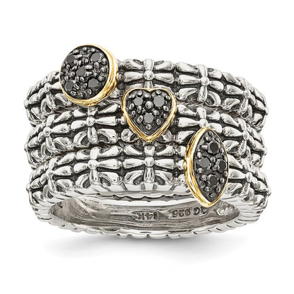 14K/silver Bicolor Sterlingsilber 14K Schwarz Diamant 3 Stapelbar Rings