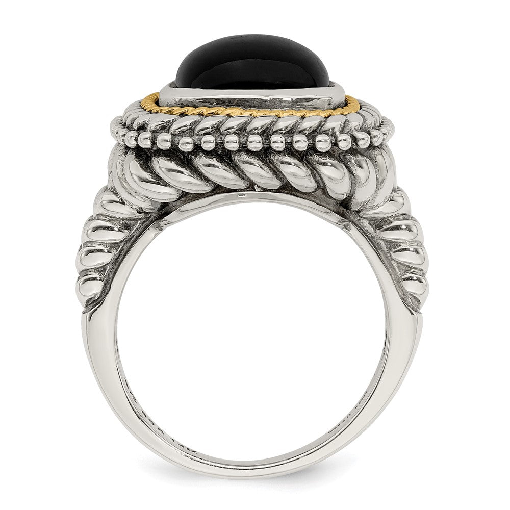 14K/silver Bicolor Shey Couture Sterlingsilber mit 14K Akzente Antikisiert Cabochon Schwarz Onyx Ring
