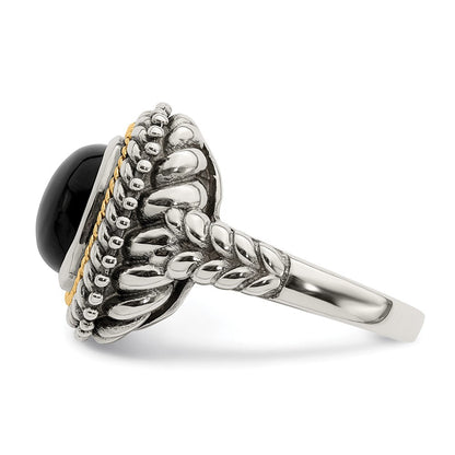 14K/silver Bicolor Shey Couture Sterlingsilber mit 14K Akzente Antikisiert Cabochon Schwarz Onyx Ring
