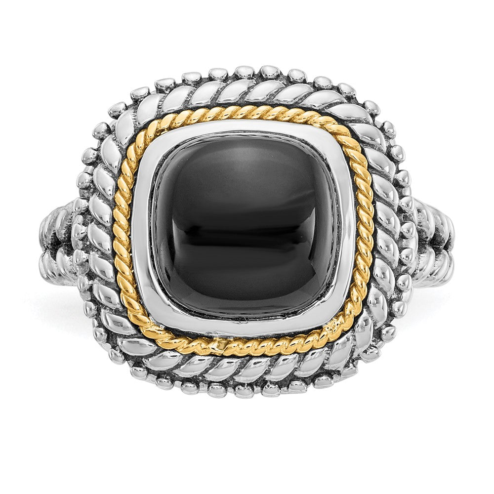 14K/silver Bicolor Shey Couture Sterlingsilber mit 14K Akzente Antikisiert Cabochon Schwarz Onyx Ring