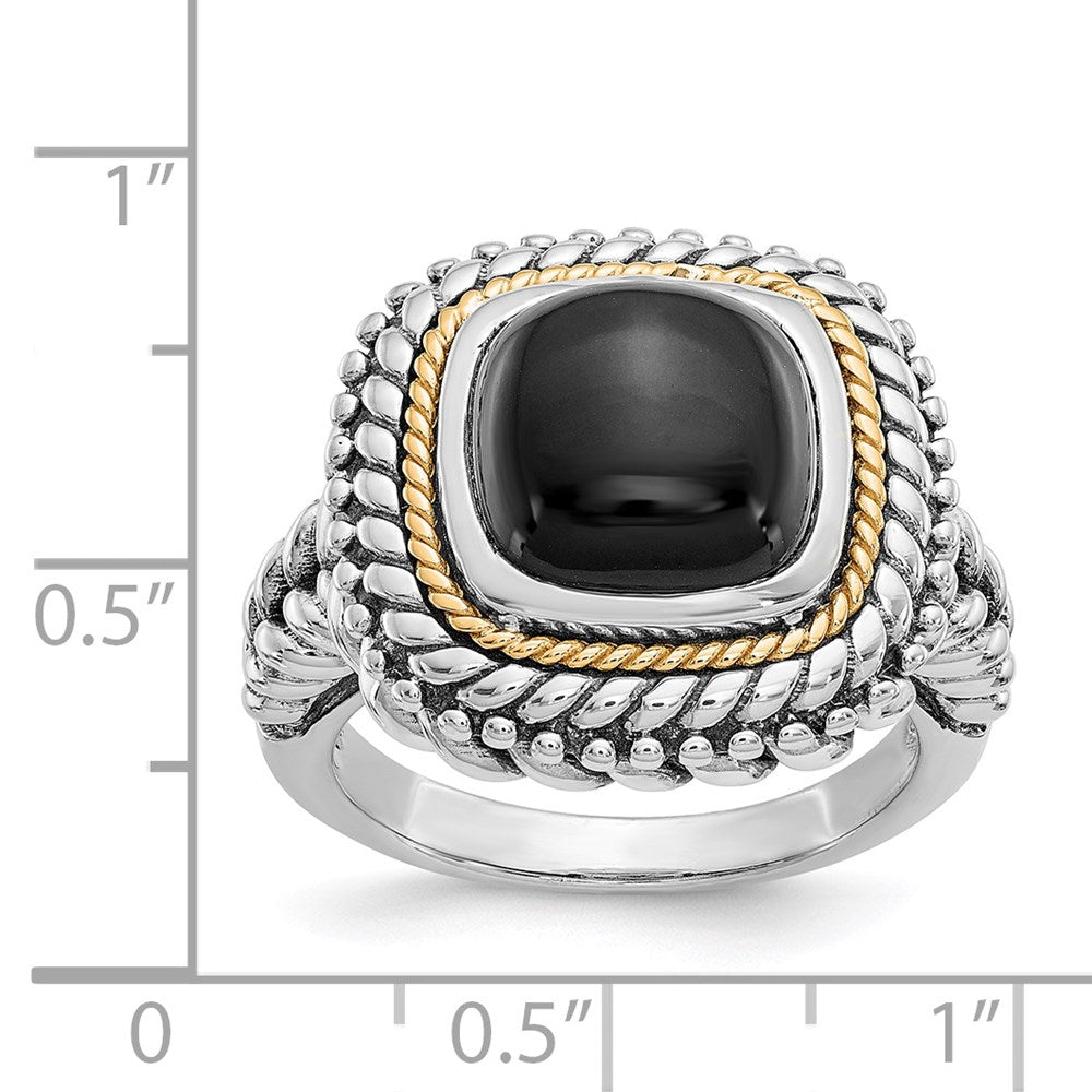 14K/silver Bicolor Shey Couture Sterlingsilber mit 14K Akzente Antikisiert Cabochon Schwarz Onyx Ring
