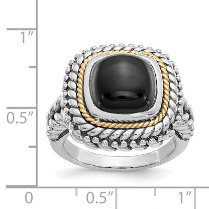 14K/silver Bicolor Shey Couture Sterlingsilber mit 14K Akzente Antikisiert Cabochon Schwarz Onyx Ring