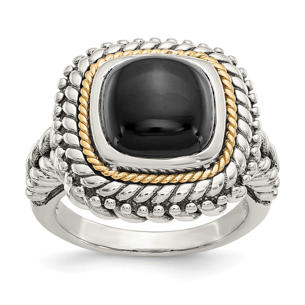 14K/silver Bicolor Shey Couture Sterlingsilber mit 14K Akzente Antikisiert Cabochon Schwarz Onyx Ring