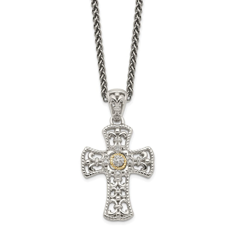 14K/silver Bicolor Shey Couture Sterlingsilber mit 14K Akzente 18 Zoll Diamant Kreuz Halskette