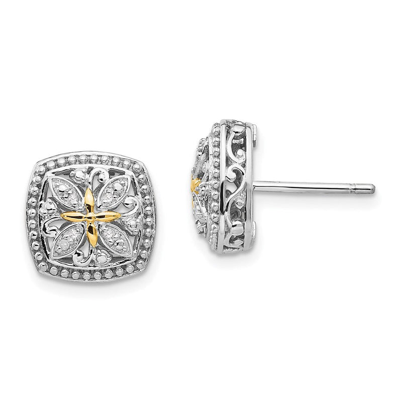 14K/silver Bicolor Shey Couture Sterlingsilber Rhodiniert mit 14K Akzente Diamant Vintage Ohrstecker