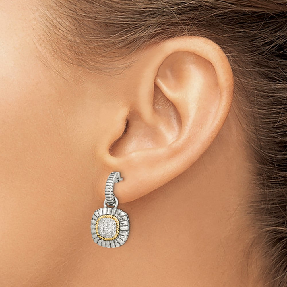 Sterlingsilber Antikisiert mit 14K/silver Bicolor Diamant Hängend Ohrstecker