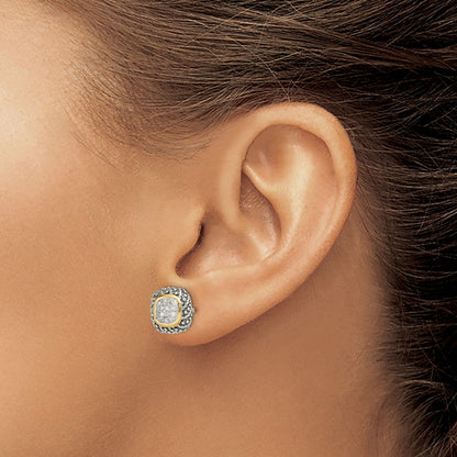 14K/silver Bicolor Shey Couture Sterlingsilber mit 14K Akzente Antikisiert Diamant Ohrstecker