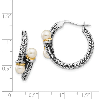 14K/silver Bicolor Shey Couture Sterlingsilber mit 14K Akzente Antikisiert 4mm Süßwasser Zuchtperle Creolen