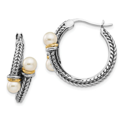 14K/silver Bicolor Shey Couture Sterlingsilber mit 14K Akzente Antikisiert 4mm Süßwasser Zuchtperle Creolen