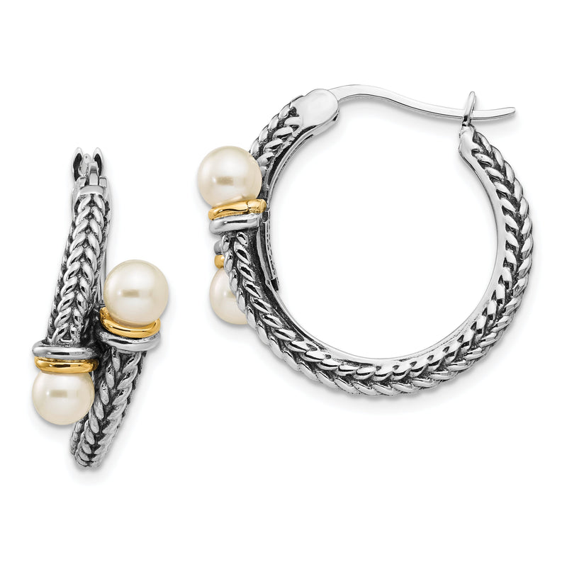 14K/silver Bicolor Shey Couture Sterlingsilber mit 14K Akzente Antikisiert 4mm Süßwasser Zuchtperle Creolen