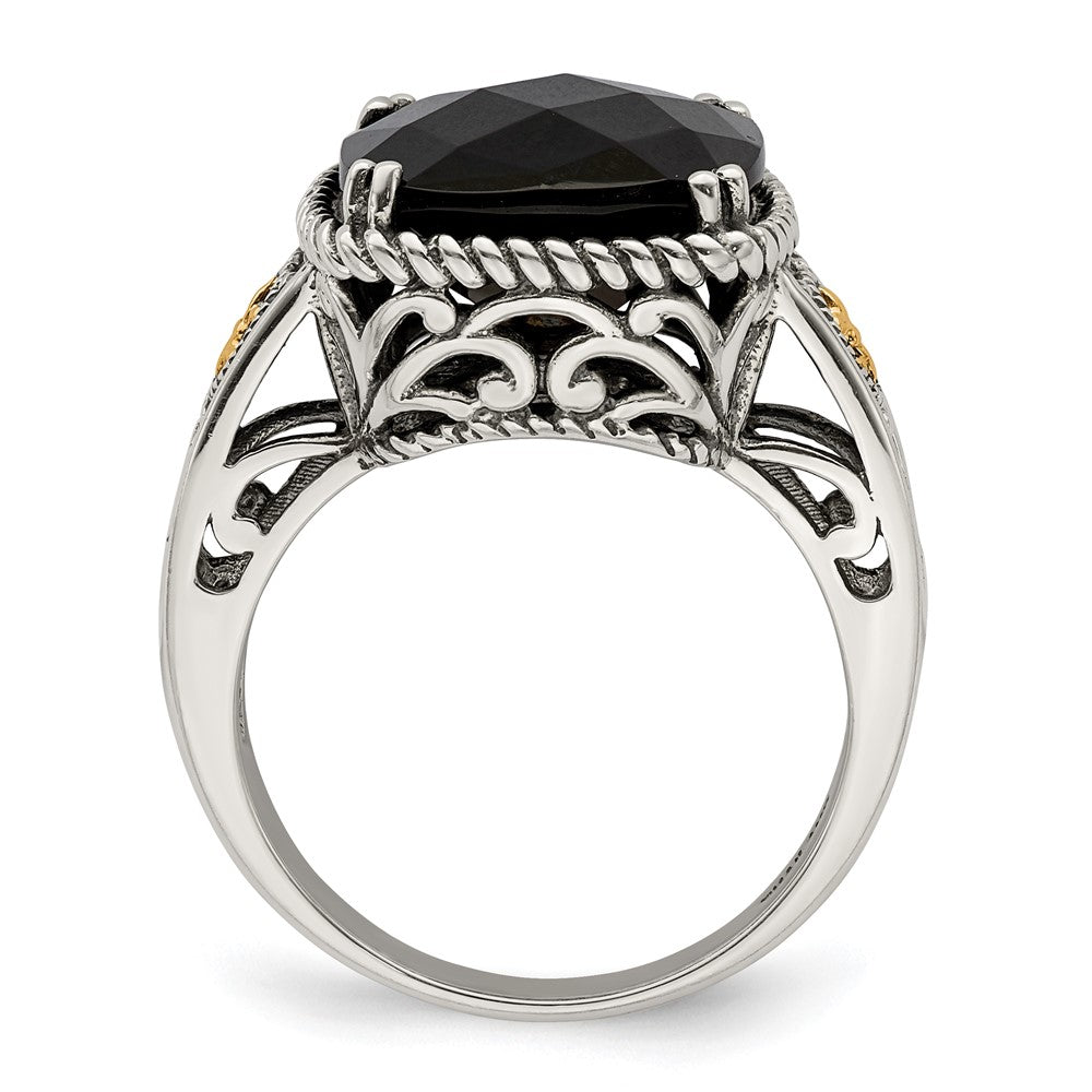 14K/silver Bicolor Shey Couture Sterlingsilber mit 14K Akzente Antikisiert Schachbrett Schliff Schwarz Onyx Ring