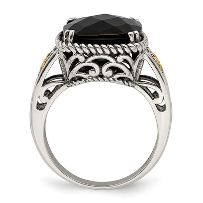 14K/silver Bicolor Shey Couture Sterlingsilber mit 14K Akzente Antikisiert Schachbrett Schliff Schwarz Onyx Ring