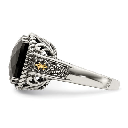 14K/silver Bicolor Shey Couture Sterlingsilber mit 14K Akzente Antikisiert Schachbrett Schliff Schwarz Onyx Ring