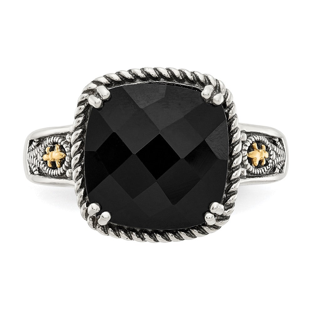 14K/silver Bicolor Shey Couture Sterlingsilber mit 14K Akzente Antikisiert Schachbrett Schliff Schwarz Onyx Ring