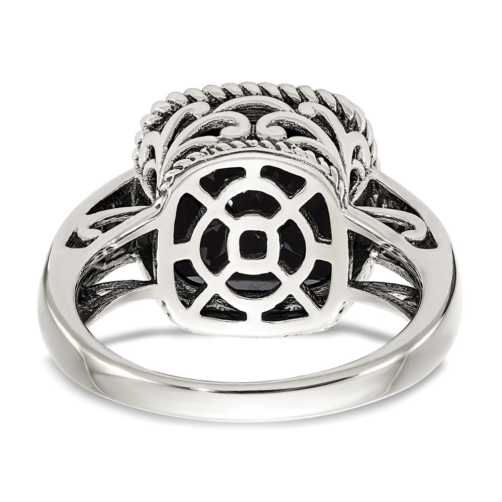 14K/silver Bicolor Shey Couture Sterlingsilber mit 14K Akzente Antikisiert Schachbrett Schliff Schwarz Onyx Ring