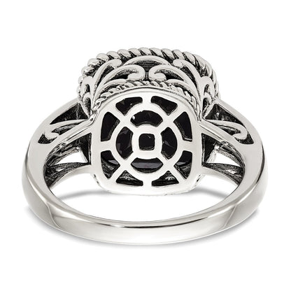 14K/silver Bicolor Shey Couture Sterlingsilber mit 14K Akzente Antikisiert Schachbrett Schliff Schwarz Onyx Ring