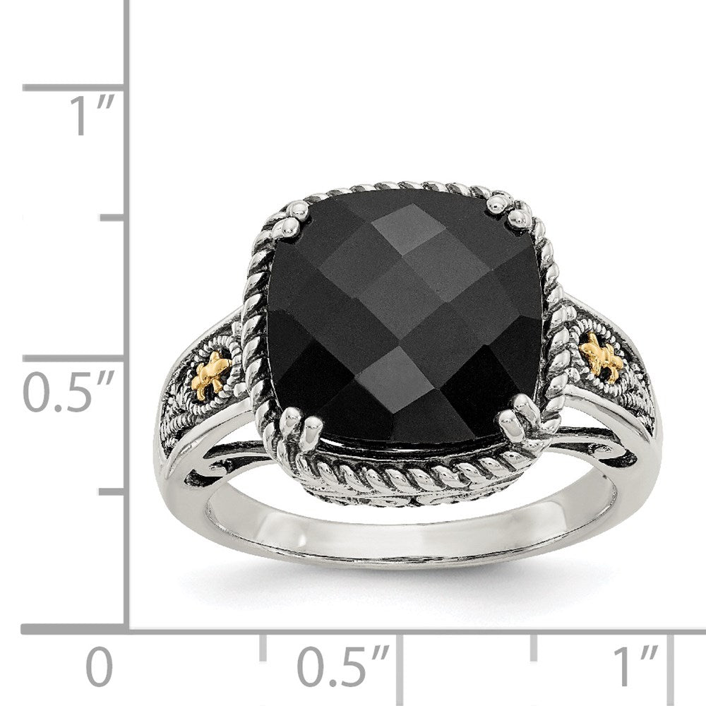 14K/silver Bicolor Shey Couture Sterlingsilber mit 14K Akzente Antikisiert Schachbrett Schliff Schwarz Onyx Ring