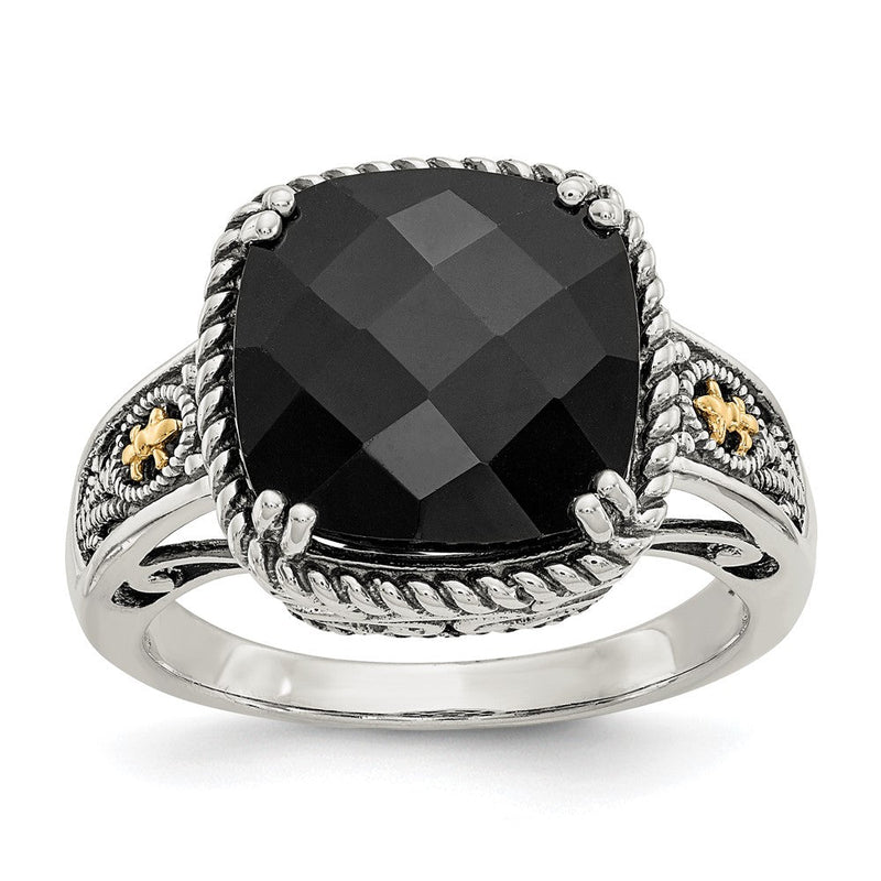 14K/silver Bicolor Shey Couture Sterlingsilber mit 14K Akzente Antikisiert Schachbrett Schliff Schwarz Onyx Ring