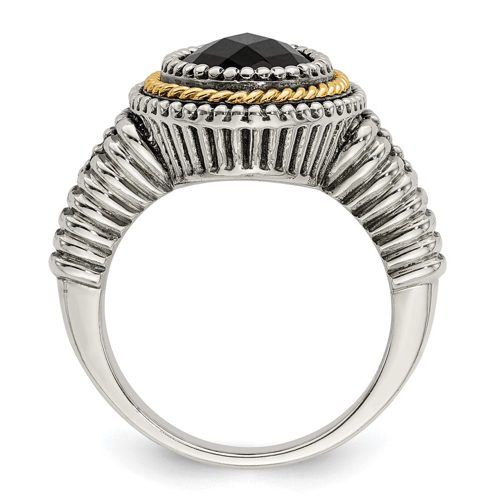 14K/silver Bicolor Shey Couture Sterlingsilber mit 14K Akzente Antikisiert Schachbrett Schliff Schwarz Onyx Ring