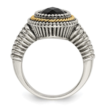 14K/silver Bicolor Shey Couture Sterlingsilber mit 14K Akzente Antikisiert Schachbrett Schliff Schwarz Onyx Ring