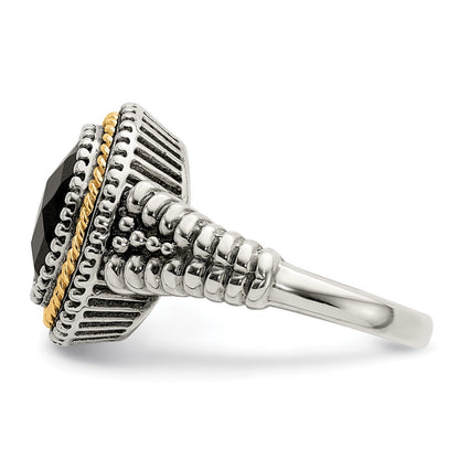 14K/silver Bicolor Shey Couture Sterlingsilber mit 14K Akzente Antikisiert Schachbrett Schliff Schwarz Onyx Ring