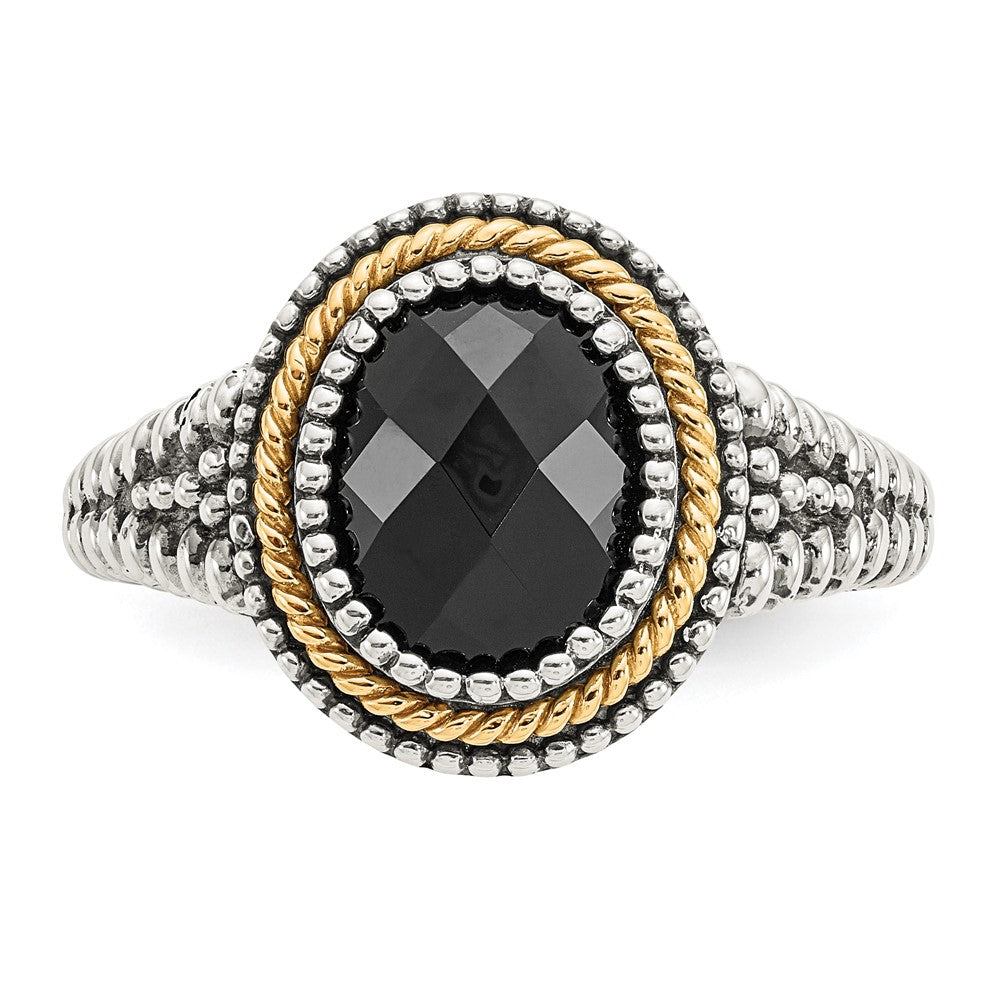 14K/silver Bicolor Shey Couture Sterlingsilber mit 14K Akzente Antikisiert Schachbrett Schliff Schwarz Onyx Ring