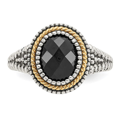 14K/silver Bicolor Shey Couture Sterlingsilber mit 14K Akzente Antikisiert Schachbrett Schliff Schwarz Onyx Ring