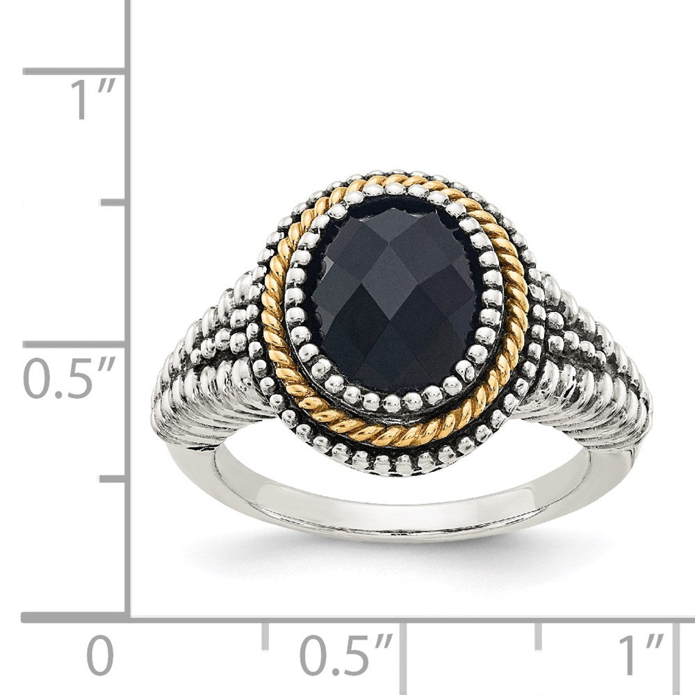 14K/silver Bicolor Shey Couture Sterlingsilber mit 14K Akzente Antikisiert Schachbrett Schliff Schwarz Onyx Ring