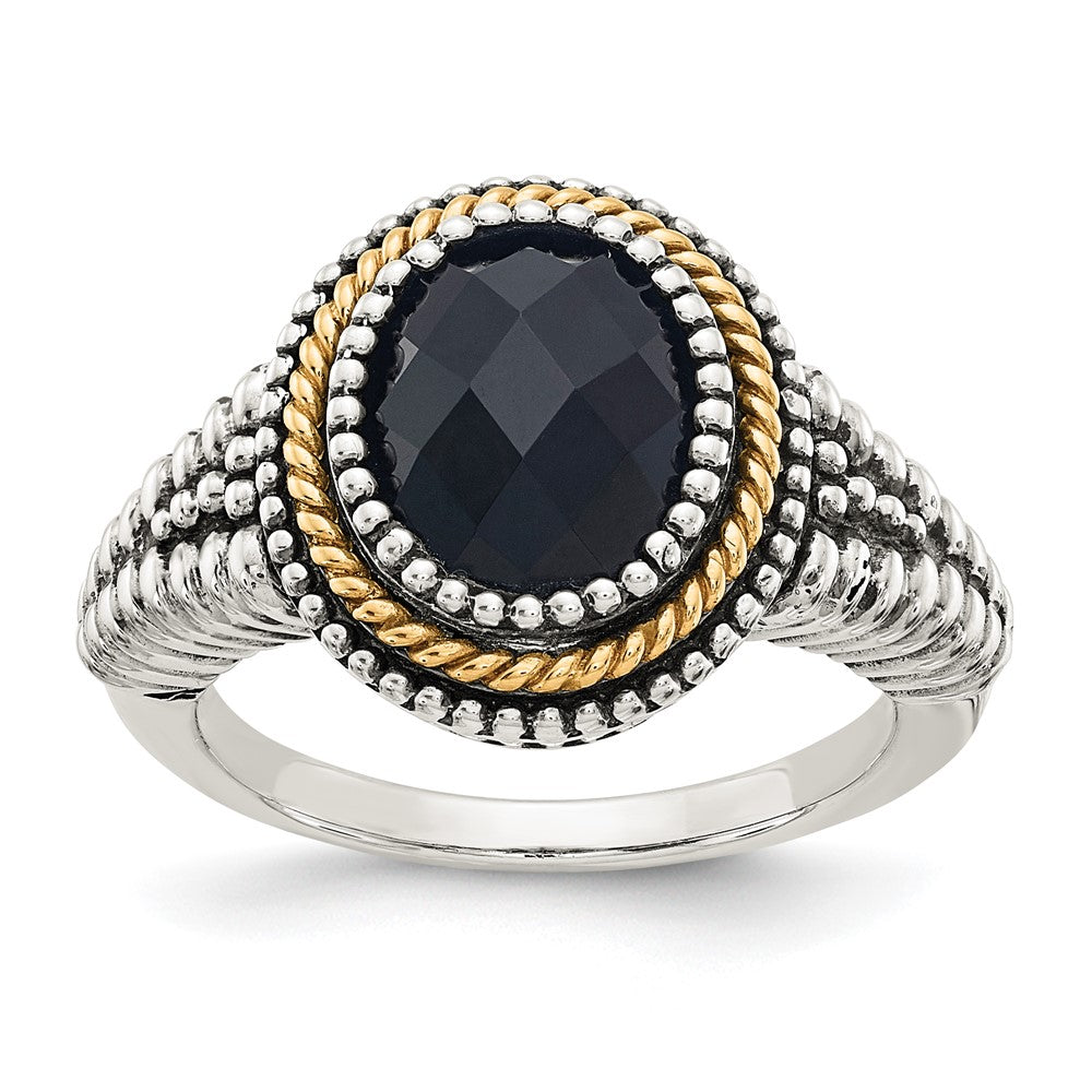 14K/silver Bicolor Shey Couture Sterlingsilber mit 14K Akzente Antikisiert Schachbrett Schliff Schwarz Onyx Ring
