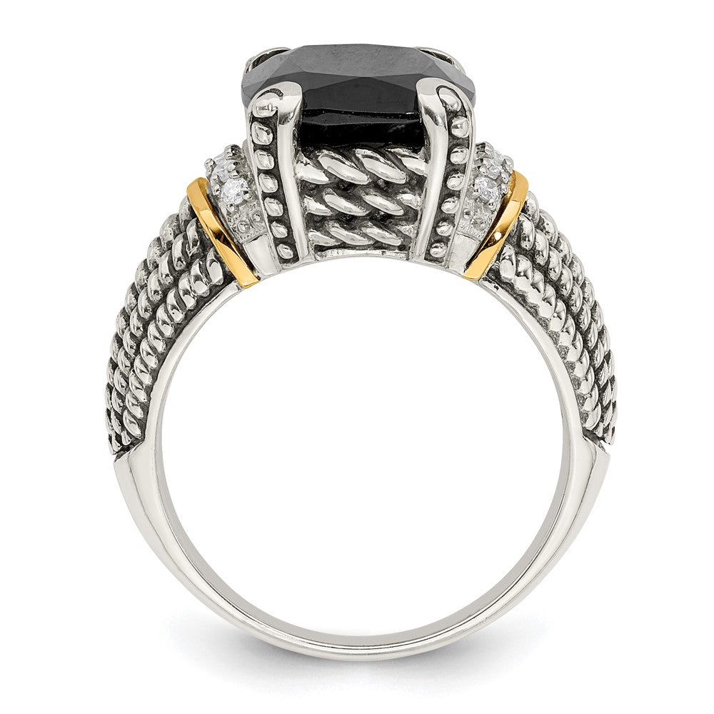 14K/silver Bicolor Shey Couture Sterlingsilber mit 14K Akzente Antikisiert Schwarz Onyx und Weiß Diamant Ring