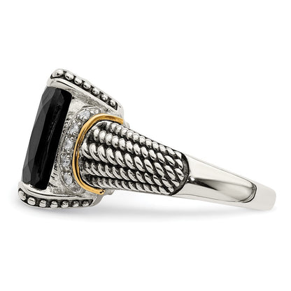 14K/silver Bicolor Shey Couture Sterlingsilber mit 14K Akzente Antikisiert Schwarz Onyx und Weiß Diamant Ring