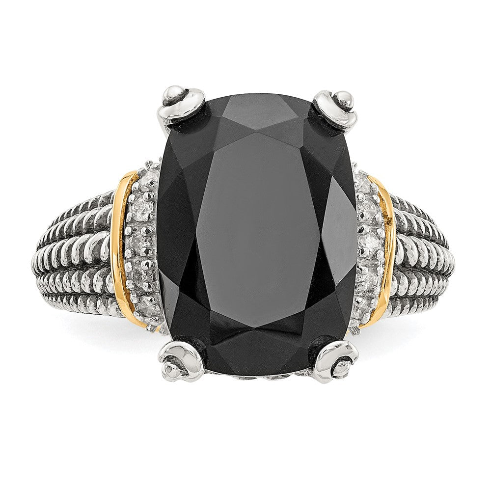 14K/silver Bicolor Shey Couture Sterlingsilber mit 14K Akzente Antikisiert Schwarz Onyx und Weiß Diamant Ring