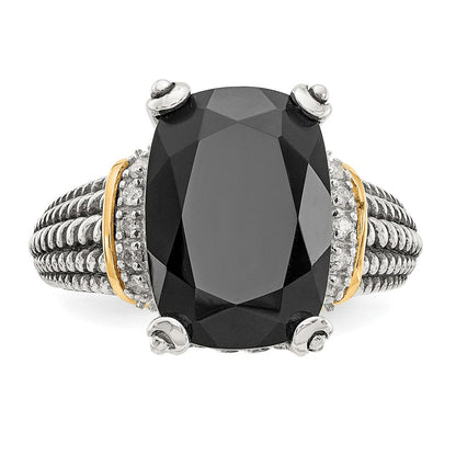 14K/silver Bicolor Shey Couture Sterlingsilber mit 14K Akzente Antikisiert Schwarz Onyx und Weiß Diamant Ring
