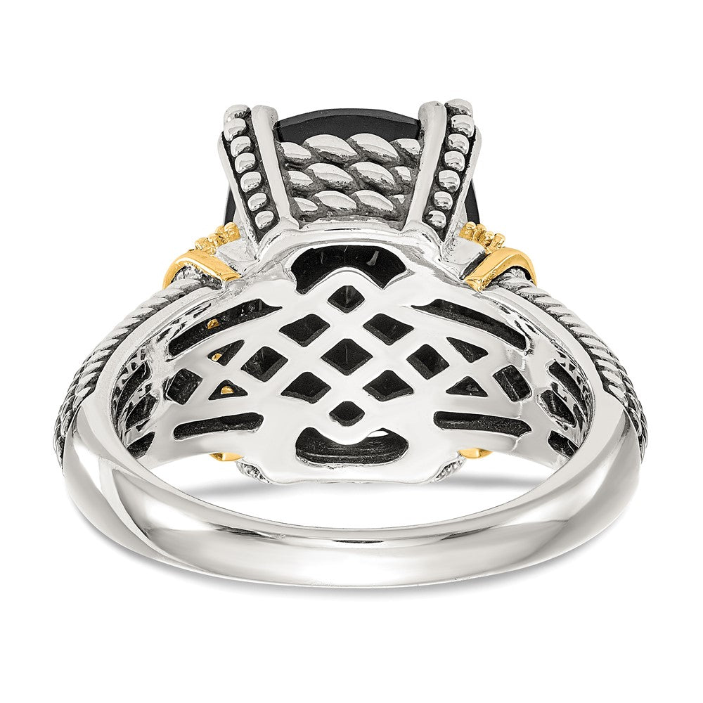 14K/silver Bicolor Shey Couture Sterlingsilber mit 14K Akzente Antikisiert Schwarz Onyx und Weiß Diamant Ring