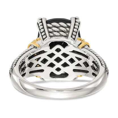 14K/silver Bicolor Shey Couture Sterlingsilber mit 14K Akzente Antikisiert Schwarz Onyx und Weiß Diamant Ring