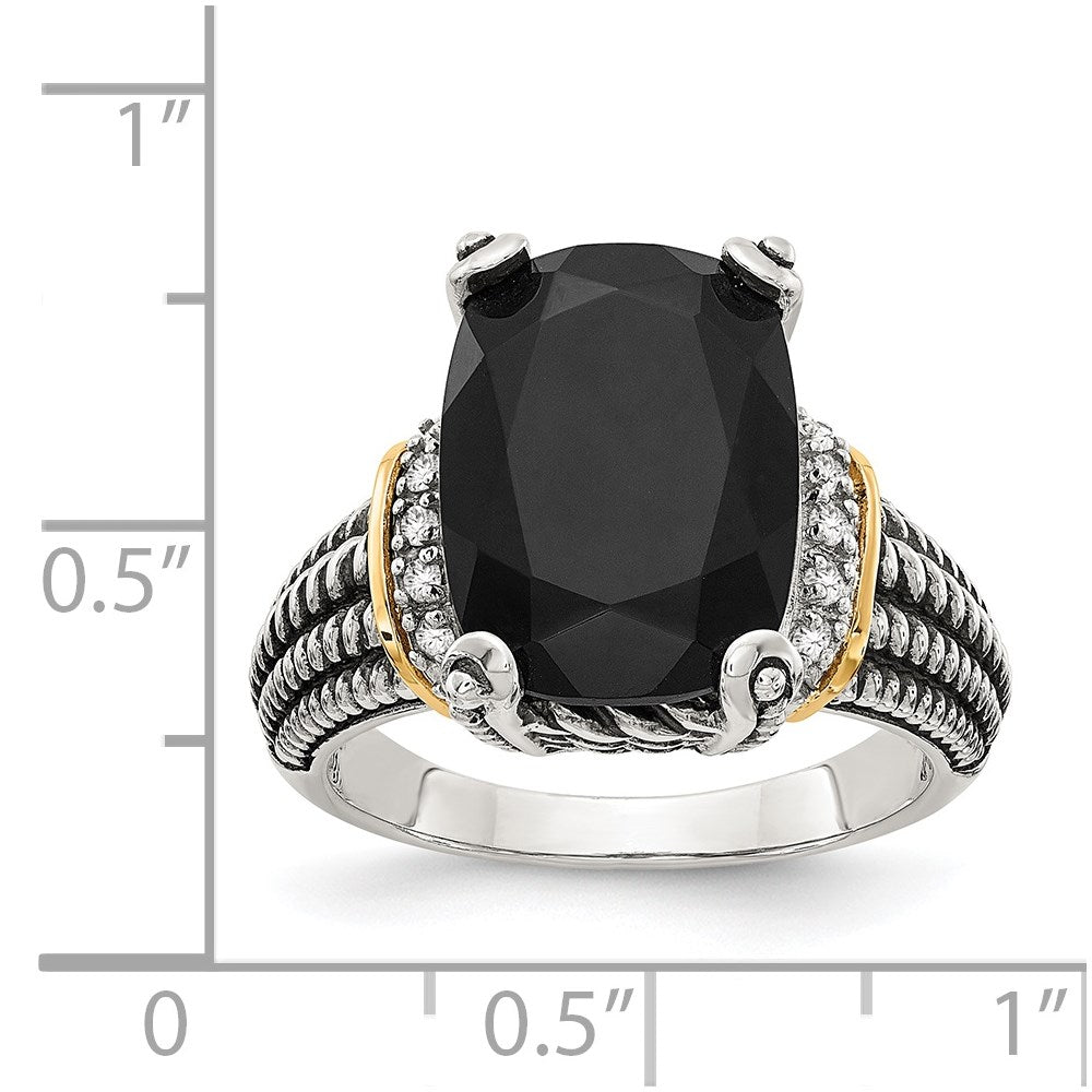 14K/silver Bicolor Shey Couture Sterlingsilber mit 14K Akzente Antikisiert Schwarz Onyx und Weiß Diamant Ring