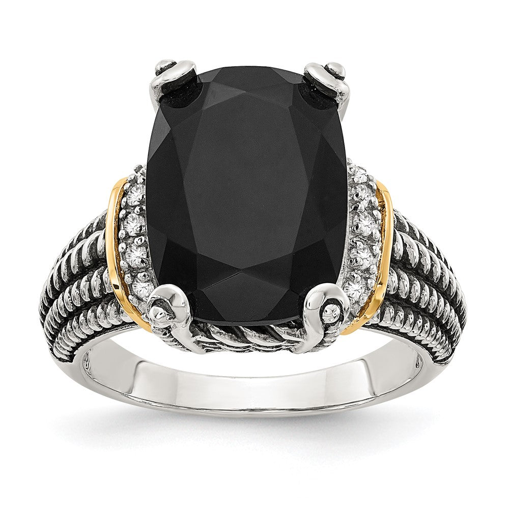14K/silver Bicolor Shey Couture Sterlingsilber mit 14K Akzente Antikisiert Schwarz Onyx und Weiß Diamant Ring