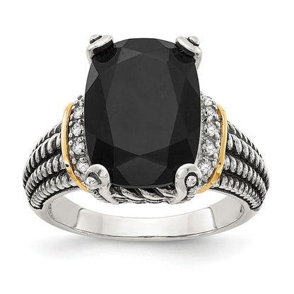 14K/silver Bicolor Shey Couture Sterlingsilber mit 14K Akzente Antikisiert Schwarz Onyx und Weiß Diamant Ring