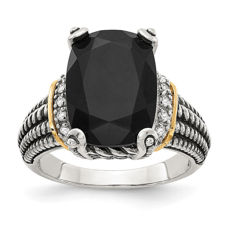 14K/silver Bicolor Shey Couture Sterlingsilber mit 14K Akzente Antikisiert Schwarz Onyx und Weiß Diamant Ring