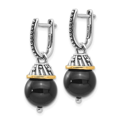 14K/silver Bicolor Shey Couture Sterlingsilber mit 14K Akzente Antikisiert Schwarz Onyx Klappbar Creole Ohrhänger