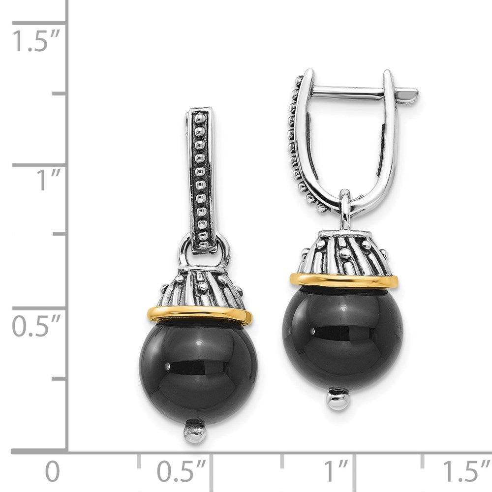 14K/silver Bicolor Shey Couture Sterlingsilber mit 14K Akzente Antikisiert Schwarz Onyx Klappbar Creole Ohrhänger