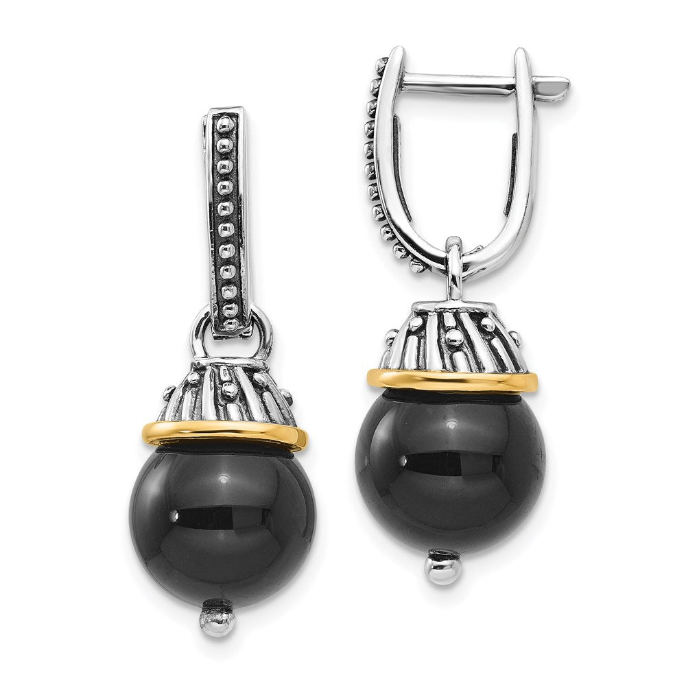 14K/silver Bicolor Shey Couture Sterlingsilber mit 14K Akzente Antikisiert Schwarz Onyx Klappbar Creole Ohrhänger