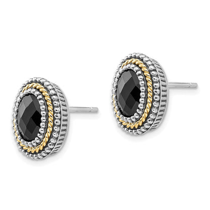 14K/silver Bicolor Shey Couture Sterlingsilber mit 14K Akzente Antikisiert Schachbrett Schliff Schwarz Onyx Ohrstecker