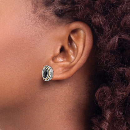 14K/silver Bicolor Shey Couture Sterlingsilber mit 14K Akzente Antikisiert Schachbrett Schliff Schwarz Onyx Ohrstecker