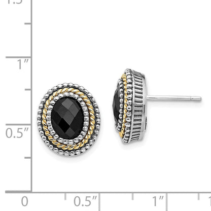 14K/silver Bicolor Shey Couture Sterlingsilber mit 14K Akzente Antikisiert Schachbrett Schliff Schwarz Onyx Ohrstecker