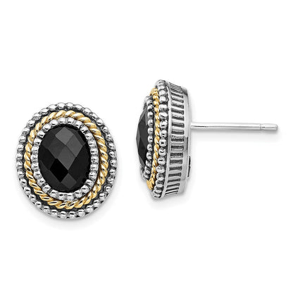 14K/silver Bicolor Shey Couture Sterlingsilber mit 14K Akzente Antikisiert Schachbrett Schliff Schwarz Onyx Ohrstecker